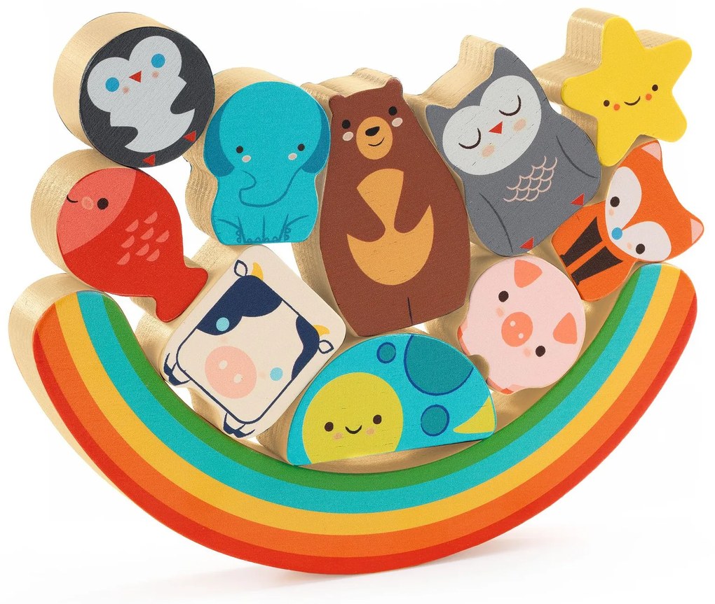 Puzzle in legno da assemblare e gioco di equilibrio - Animali e arcobaleno