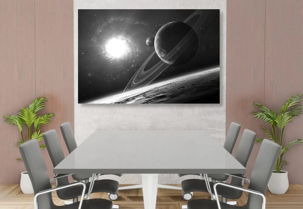 Quadro su tela – Pianeta nello spazio in bianco e nero