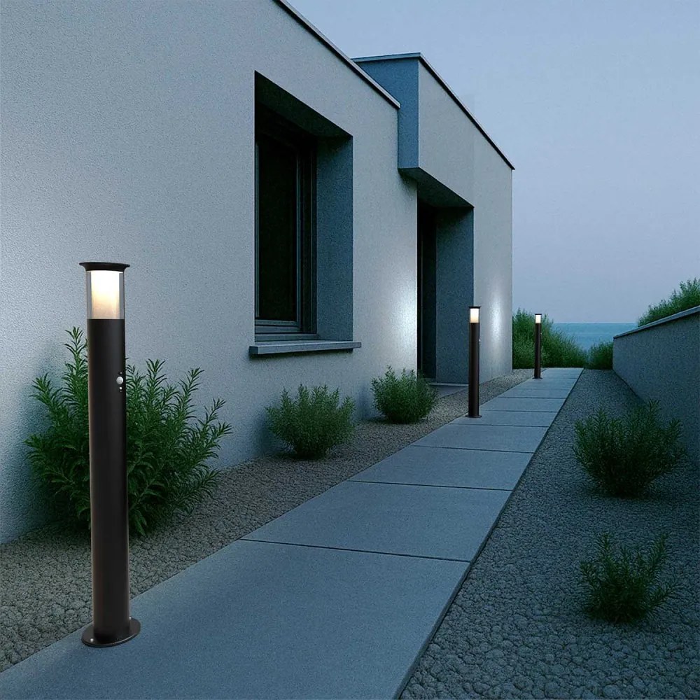 Paletto Solare 80cm in Acciaio Nero con Sensore Movimento e Picchetto Colore Bianco Naturale 4.000K