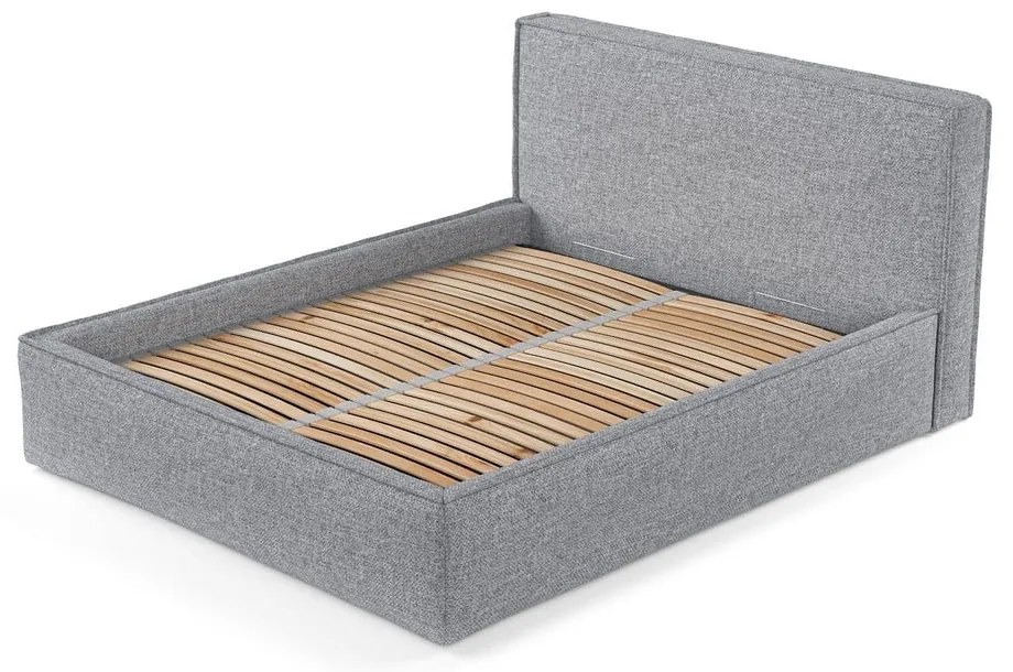 Letto matrimoniale imbottito grigio con contenitore con rete inclusa 200x200 cm Lounge L – Maison de Rêve