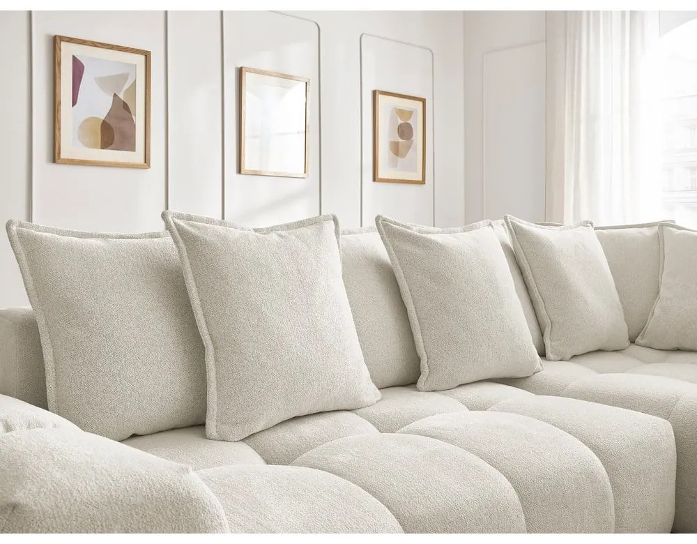 Divano angolare bianco allungabile e con contenitore (penisola a destra/a L) con rivestimento in ciniglia Everest – Bobochic Paris