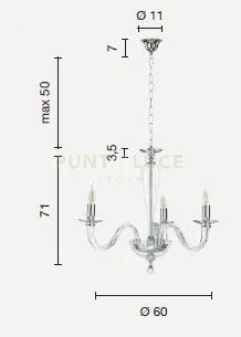 Lampadario ravel 3 luci attacco e14 cristallo e oro d.60cm