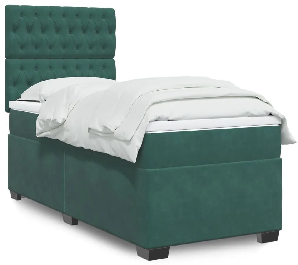 Giroletto A Molle Con Materasso Verde Scuro 90x200 Cm Velluto /