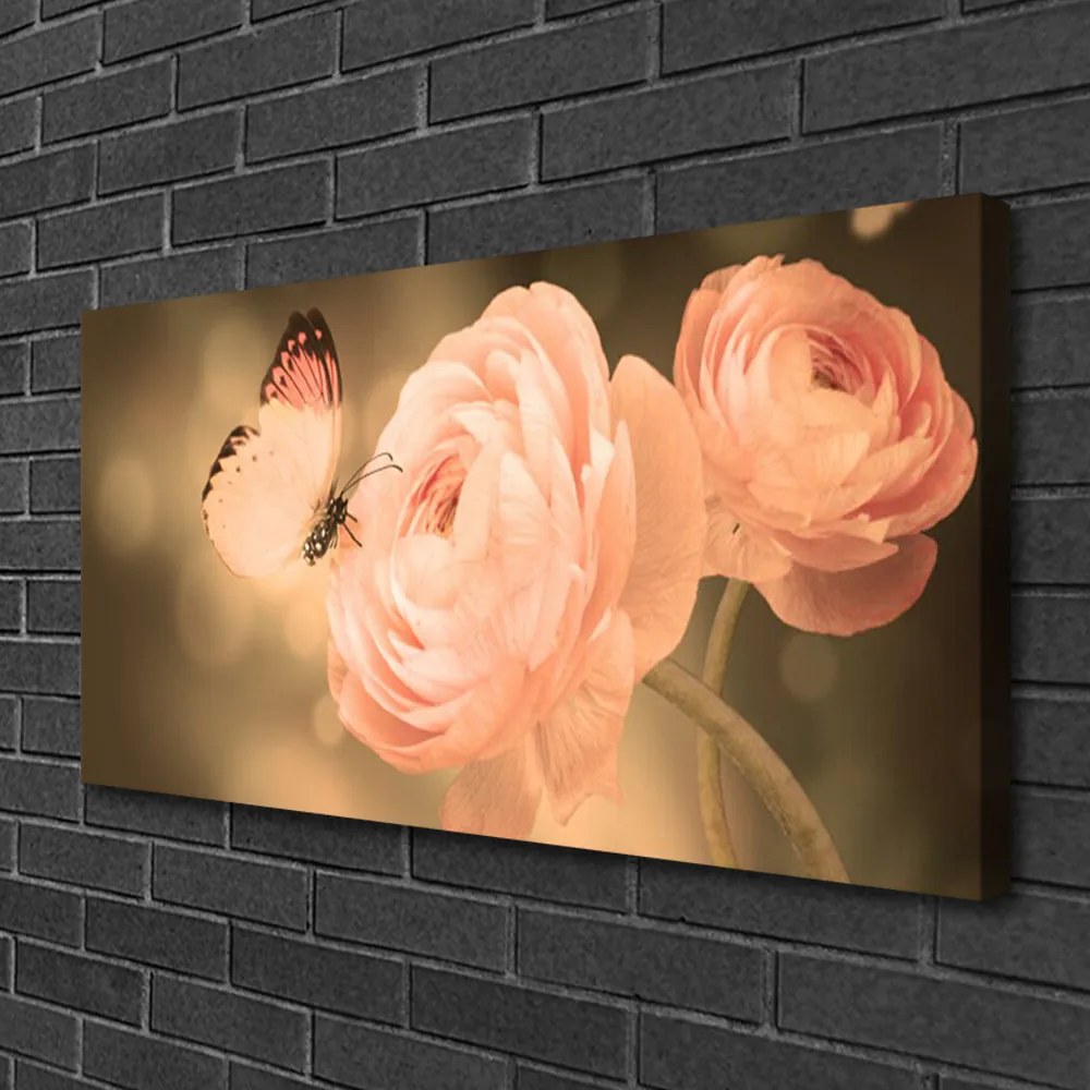 Foto quadro su tela Farfalla Rose Natura 100x50 cm