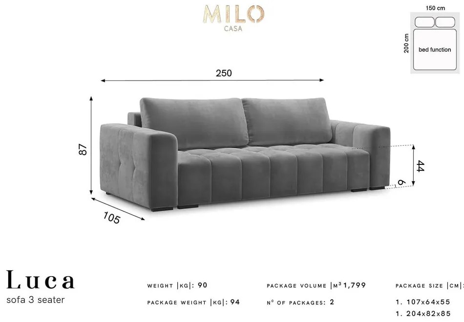 Divano letto in velluto grigio scuro Luca - Milo Casa