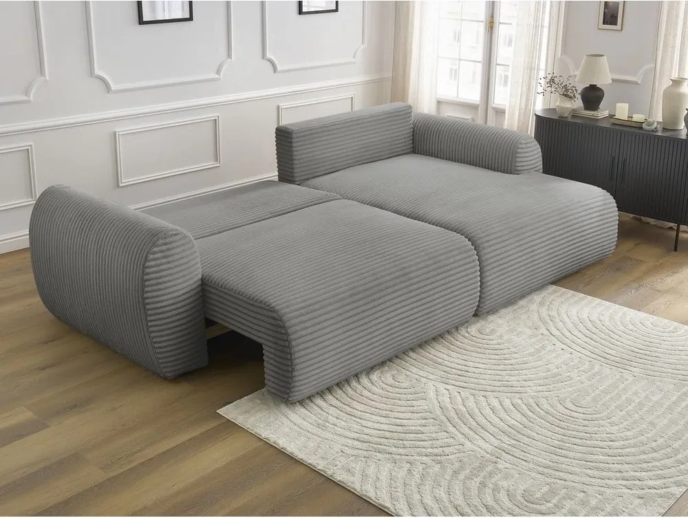 Divano angolare in grigio scuro allungabile (con penisola a destra) con rivestimento in velluto a coste Lucien – Bobochic Paris