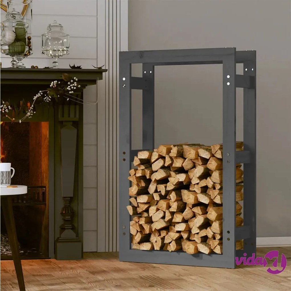vidaXL Portalegna Grigio 60x25x100 cm in Legno Massello di Pino