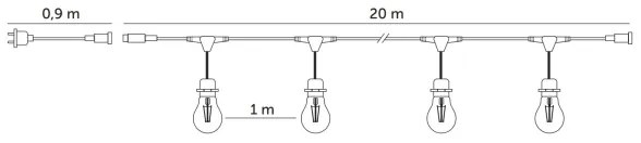 Catena decorativa da esterno LED BAJA ST64 20xE27/1W/230V 20,9m IP44 bianco caldo