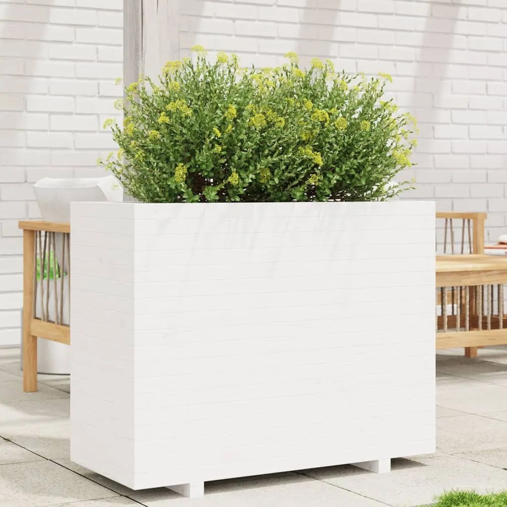 Fioriera Da Giardino Bianca 90x40x72,5cm Legno Massello Di Pino /