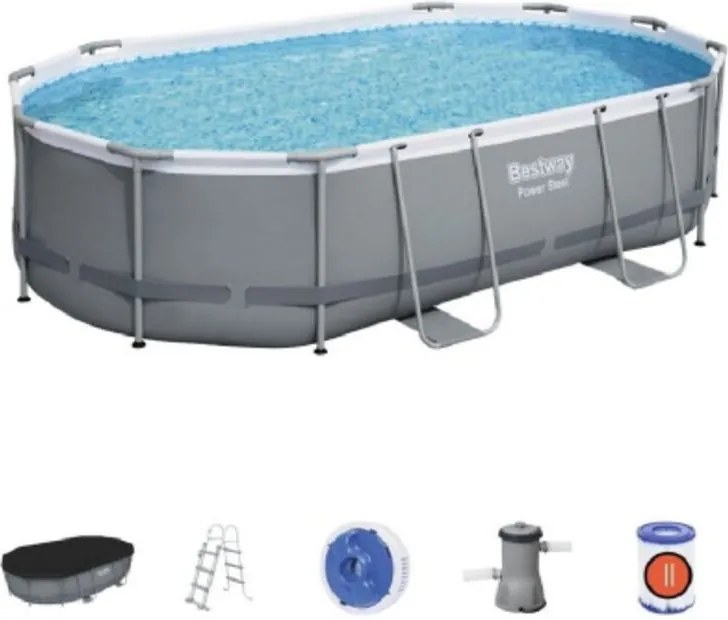 56448 piscina Steel Pro max fuori terra ovale 488x305x107 cm con telaio pompa filtro scaletta e telo di copertura - Bestway