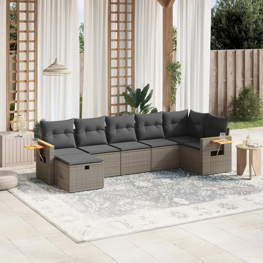 Set divani da giardino 7 pz con cuscini grigio in polyrattan