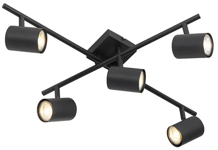 Plafoniera moderna nera 5 luci regolabile quadrata - Jeana