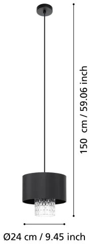 Eglo 39977 - Lampadario a sospensione con filo SAPUARA 1xE27/40W/230V nero