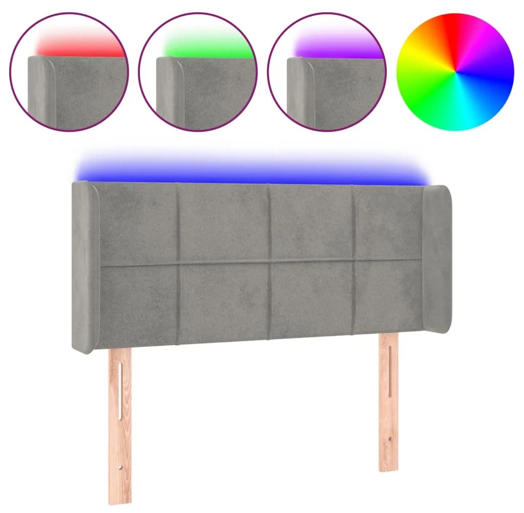 Testiera grigio chiaro a led 93x16x78/88 cm in velluto