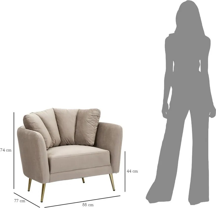Poltrona grigio tortora con poggioli/con gambe con rivestimento in velluto Kiev – Mauro Ferretti