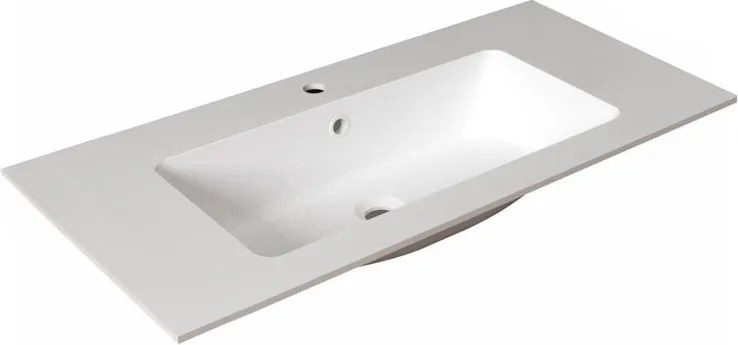 Lavabo rettangolare vasca centrale L 100.5 x H 14 x P 46 cm in resina bianco lucido