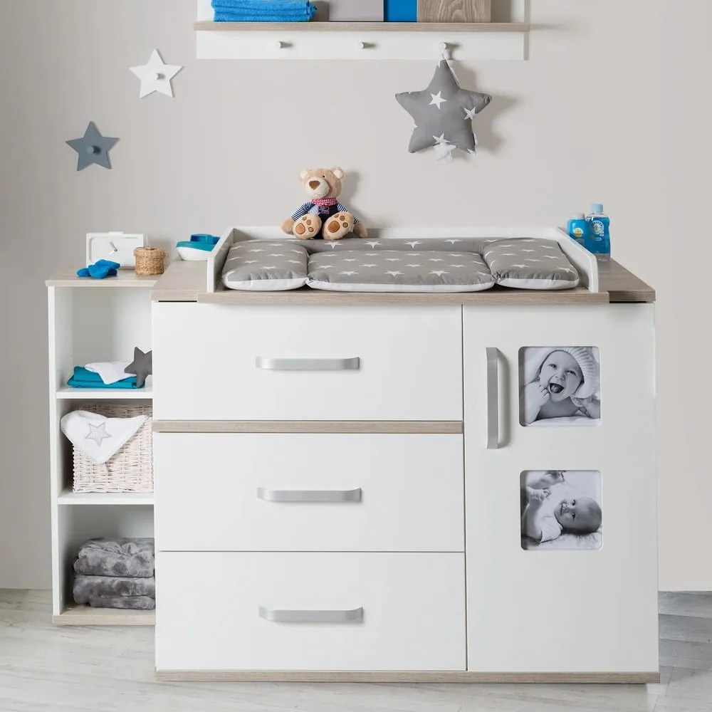 Cassettiera bassa bianca in olmo con fasciatoio 117x102 cm Moritz - Roba