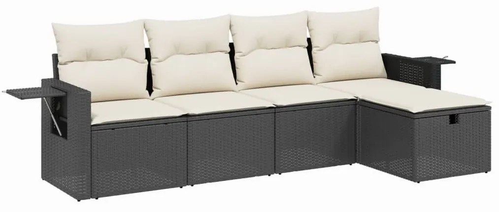 Set divani da giardino 5 pz con cuscini in polyrattan nero