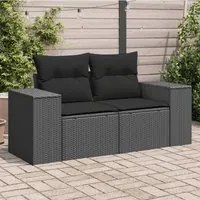 Divano da Giardino con Cuscini a 2 Posti Nero in Polyrattan 365974