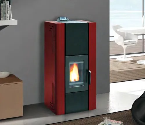 Royal Idro 270 Acs Stufa A Pellet Idro 26kw Serbatoio 50 Kg 62x72x136 Cm Con Kit Acqua Calda Sanitaria In Acciaio Rosso