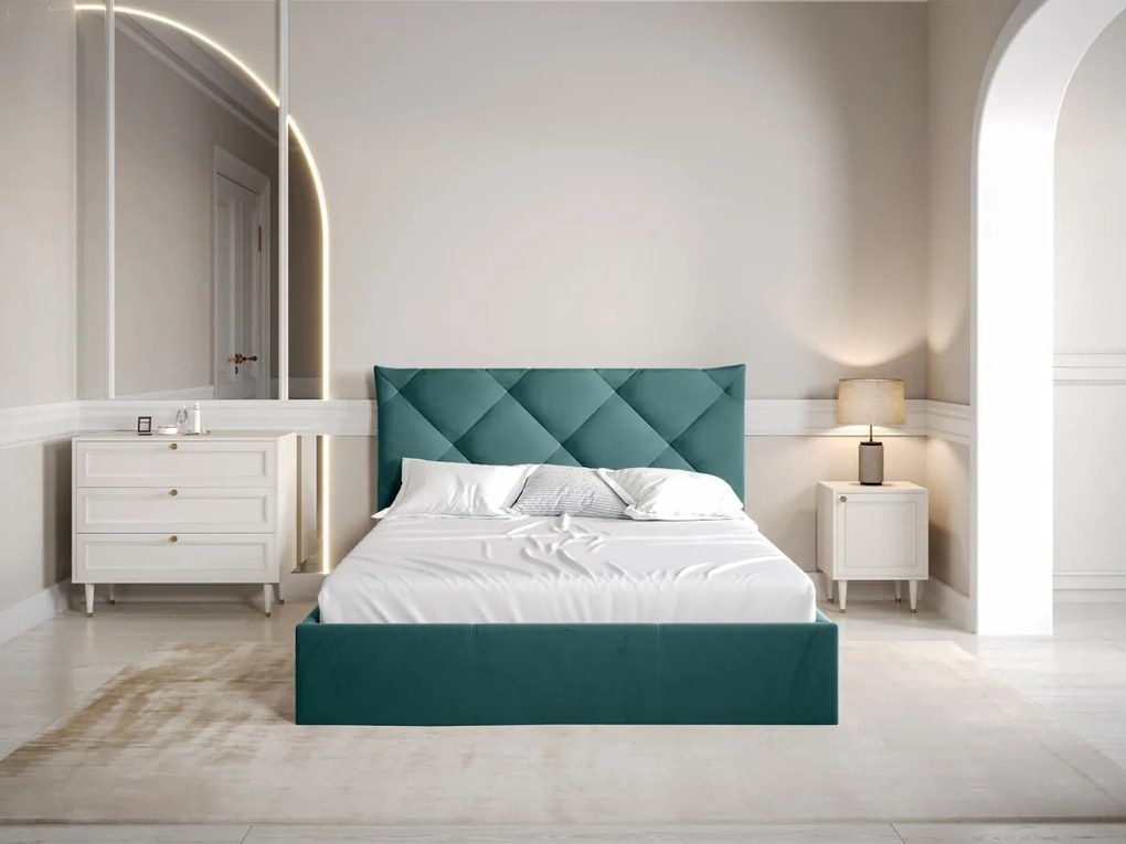 SALDI -  Letto con contenitore 140 x 190 cm Velluto Verde Petrolio - STARI di PASCAL MORABITO di Pascal Morabito