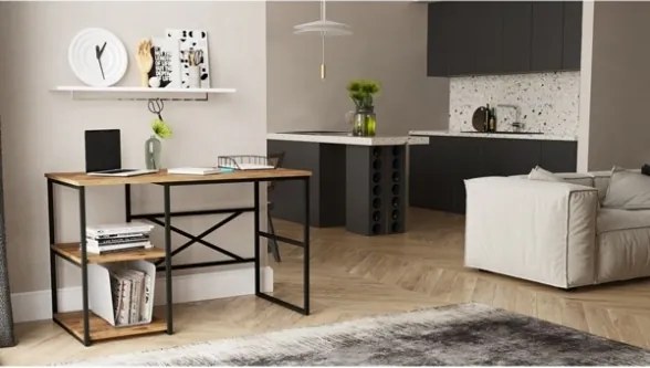 Scrivania Industrial Con Ripiani Laterali 120x60x75H Rovere E Antracite Voyage SX