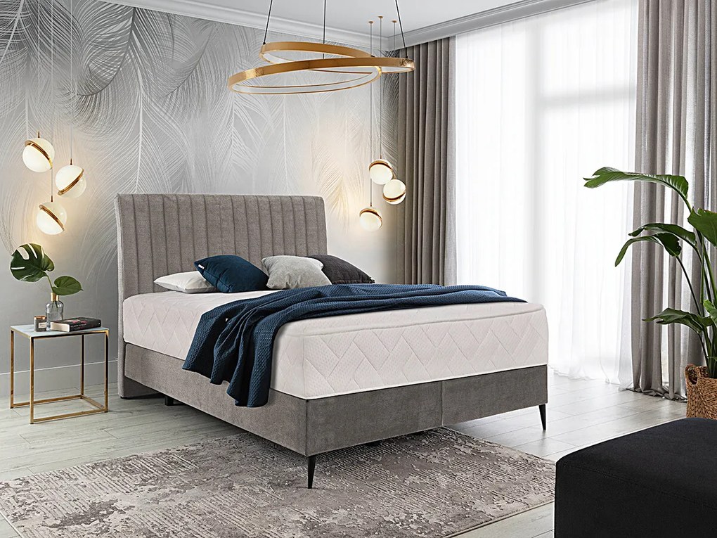 Letto matrimoniale boxspring Baviera - 160 x 200 cm , Tessuto grigio chiaro