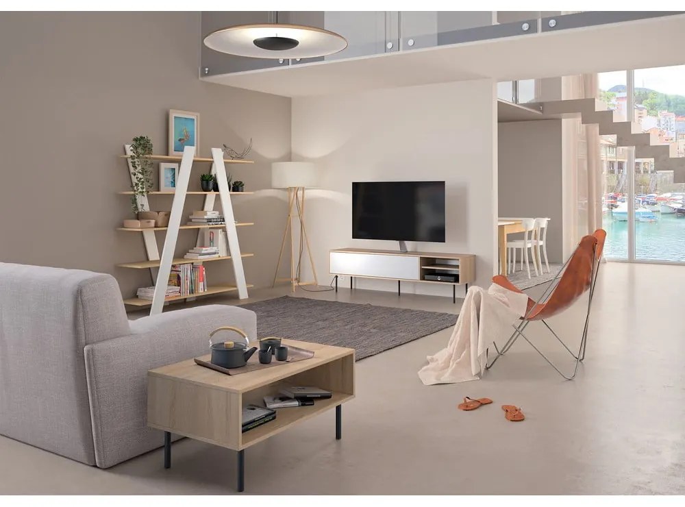 Tavolo TV in rovere decorato in bianco e naturale 165x40 cm Ampère - TemaHome