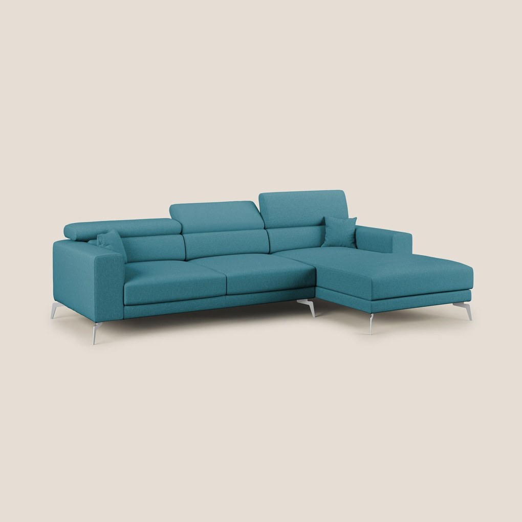 Blade Divano moderno angolare con poggiatesta reclinabili in tessuto impermeabile simil-cotone T13 azzurro