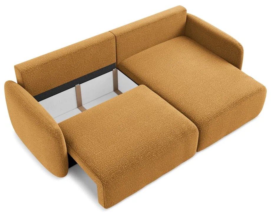 Divano angolare arancione allungabile/con contenitore (con penisola a destra) Kalena – Makamii