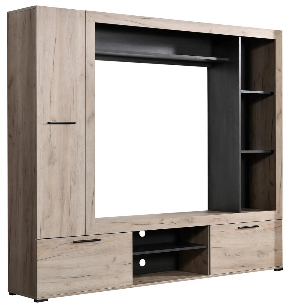 CASSIDIE - parete attrezzata porta tv con armadio moderna minimal in legno cm 195,6 x 35,2 x 169,6 h