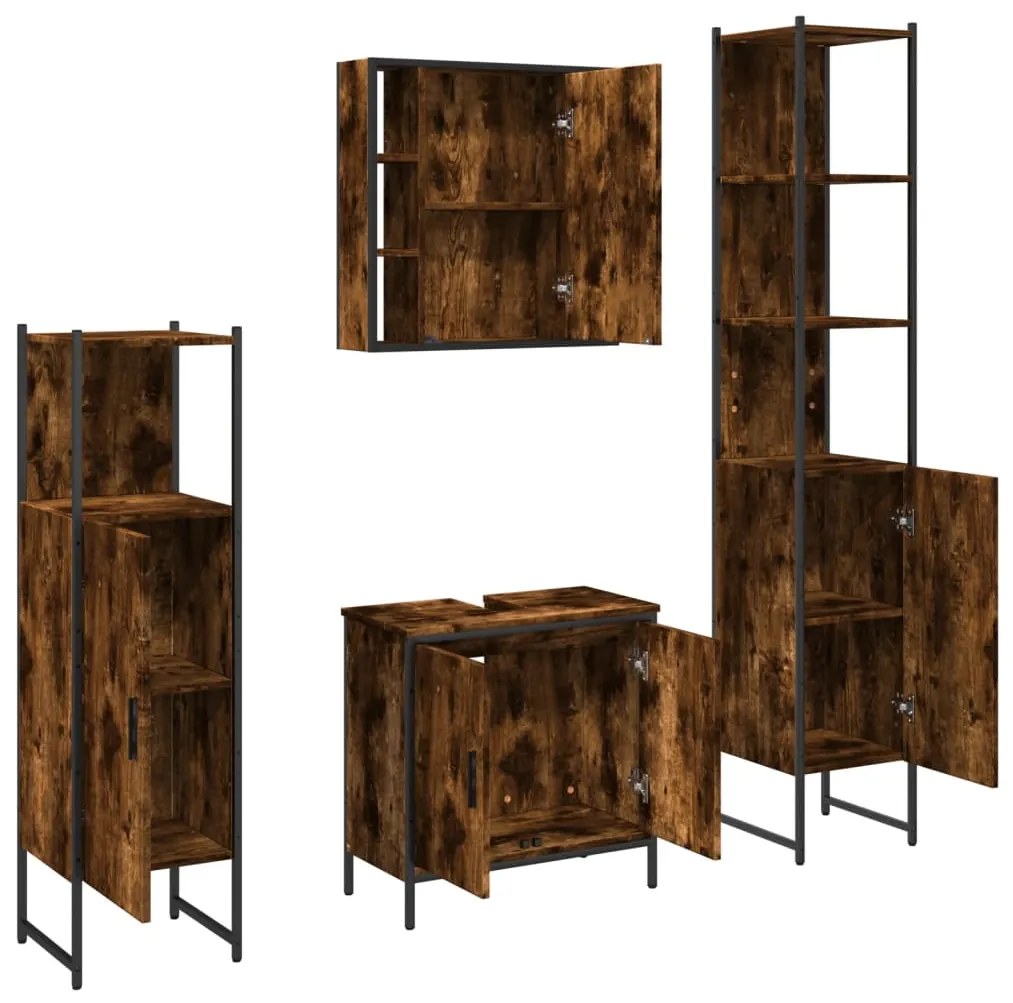 Set mobili da bagno 4 pz rovere fumo in legno multistrato
