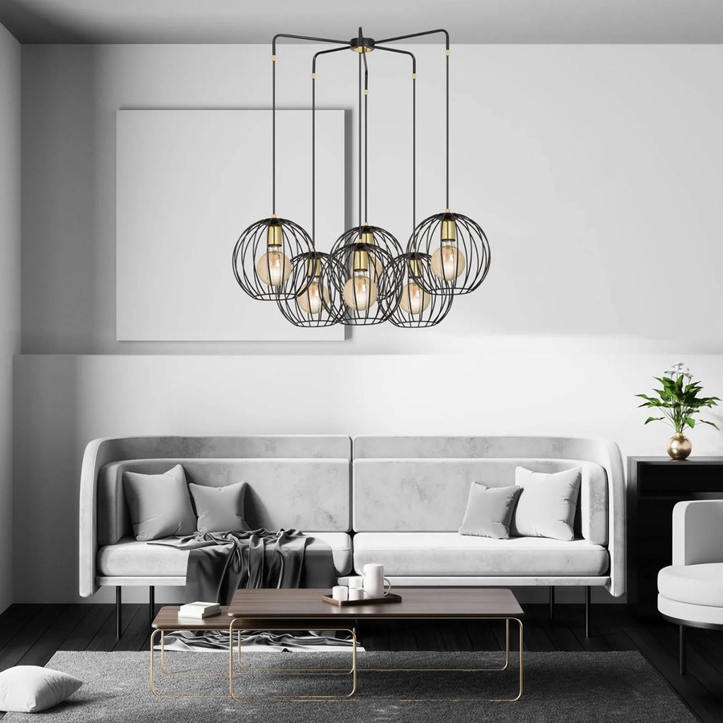 EMIBIG LIGHTING Lampada a sospensione Albio 6 con paralumi a gabbia, nero