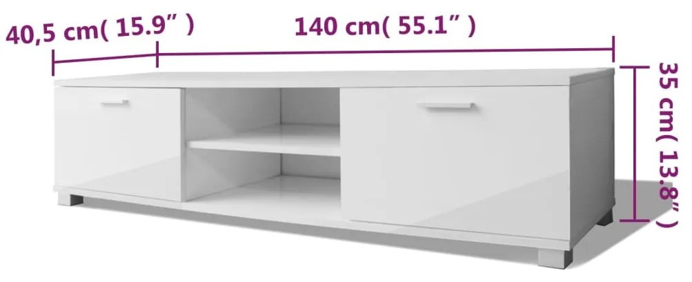 Mobile tv bianco laccato lucido 120x40,3x34,7 cm