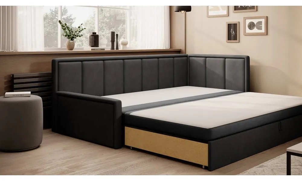 Divano grigio scuro allungabile/con contenitore e rivestimento in ciniglia 214 cm Fulgeo – ELTAP