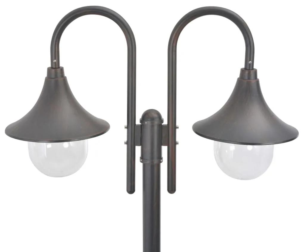 Lampione da Giardino E27 220 cm in Alluminio 2 Lampade Bronzo