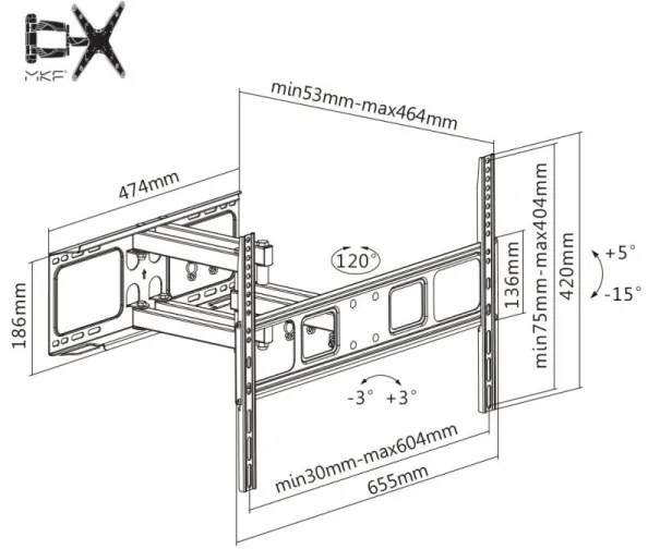 MK FLORIA MKF-17DP641 - Supporto a parete per TV con giunto 80" nero