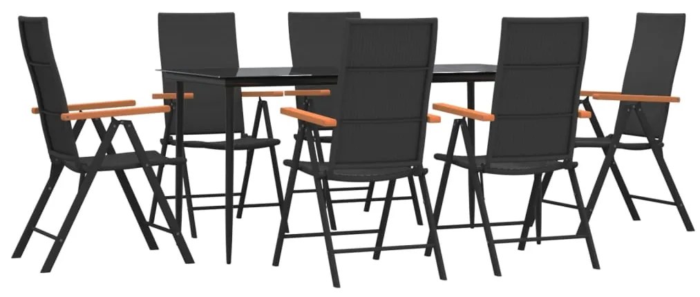 Set da pranzo da giardino 7 pz nero e marrone in polyrattan