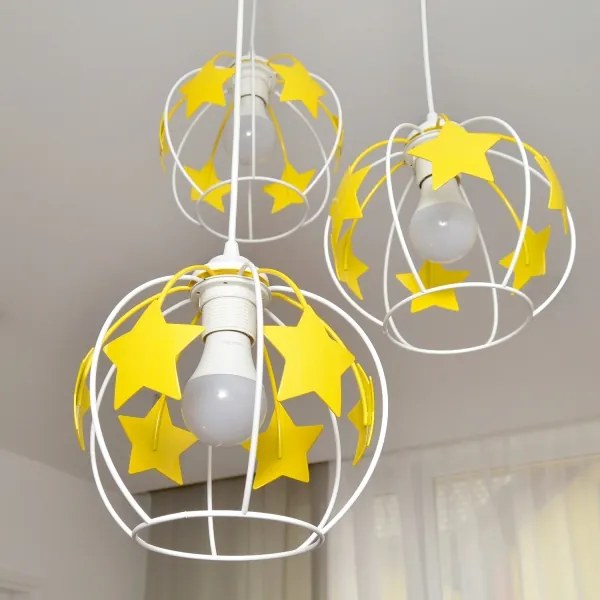 Lampadario a sospensione per bambini STARS 3xE27/15W/230V giallo/bianco