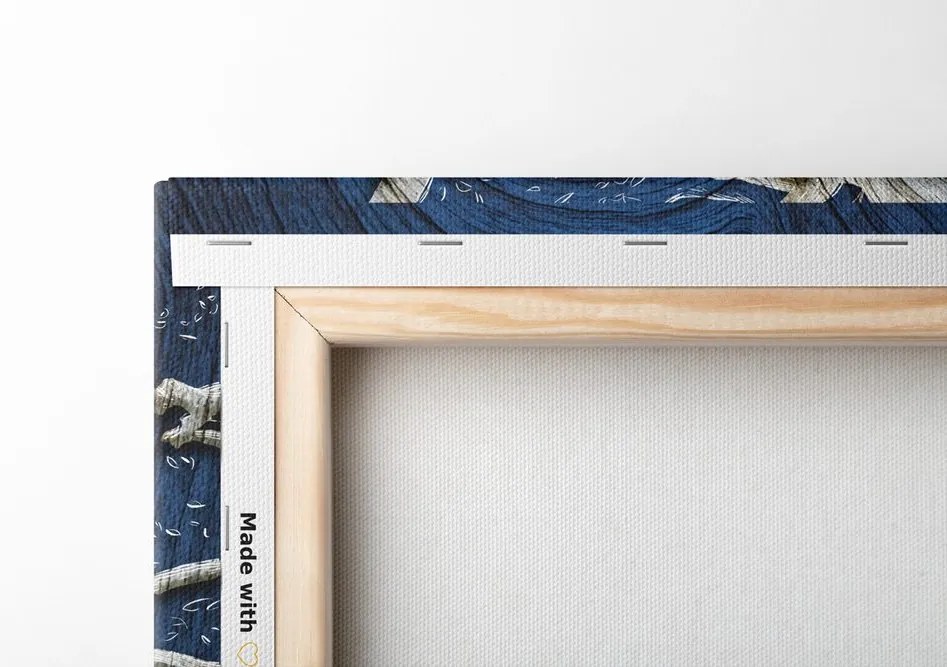 Stampa su tela – Albero astratto su legno con contrasto blu