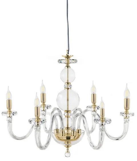 Lampada a sospensione D72 cm BACH senza paralume in vetro trasparente 6 LUCI ORO