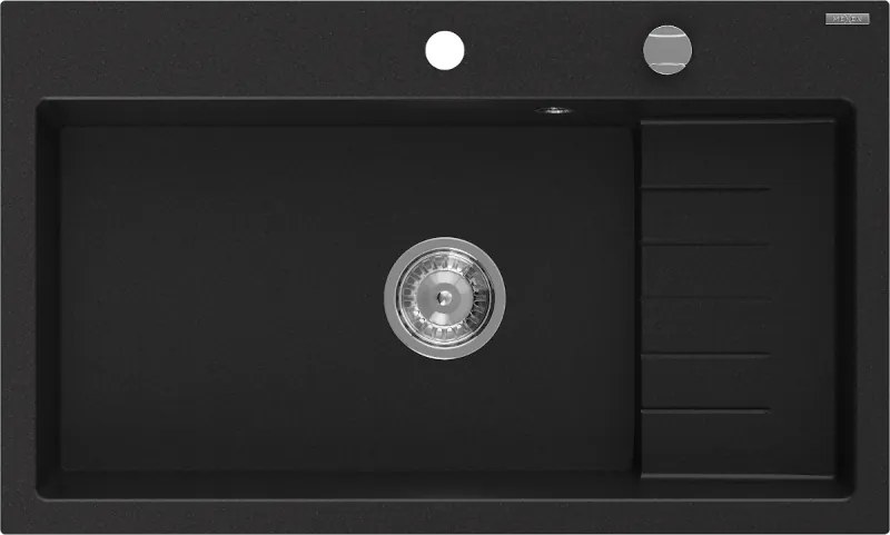 Mexen Omar lavello da cucina in granito 1 vasca 800 x 480 mm, nero, sifone cromato - 6520801005-77
