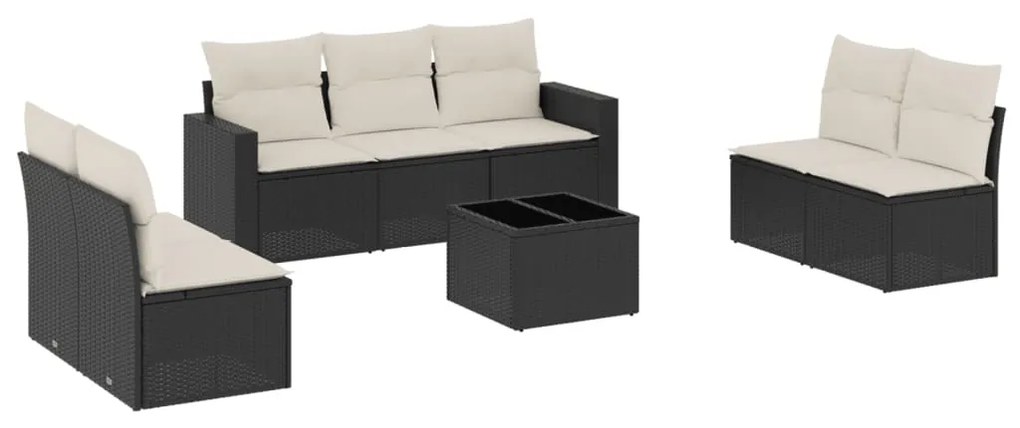 Set divani da giardino con cuscini 8 pz nero in polyrattan