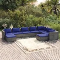 Set Divani da Giardino 9 pz con Cuscini in Polyrattan Grigio 3102678