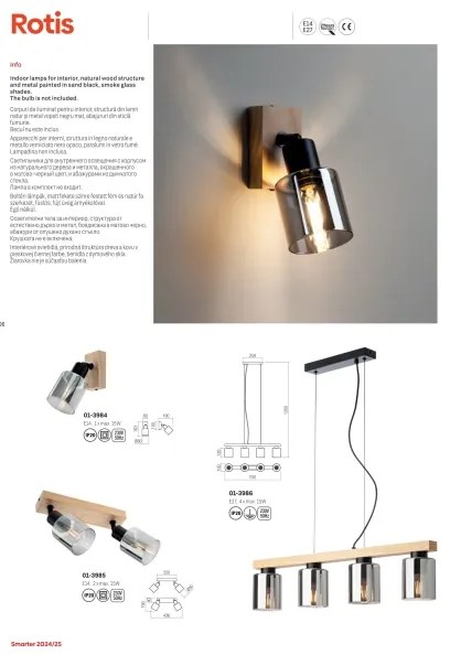 Redo 01-3986 - Lampadario a sospensione con filo ROTIS 4xE27/15W/230V