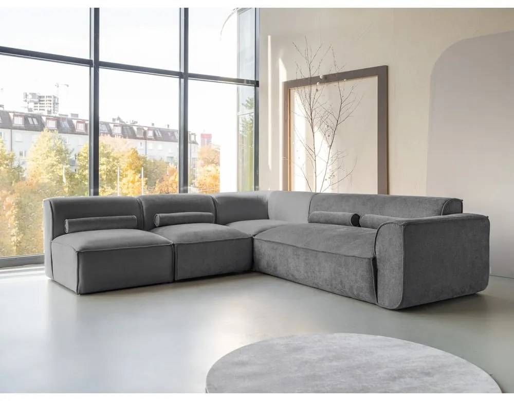 Divano angolare componibile grigio (con penisola a sinistra) Flex Felix – Miuform