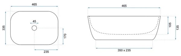 REA-U8908 - Lavabo da appoggio BELINDA 33,5x46,5 cm ceramica/nero/effetto marmo