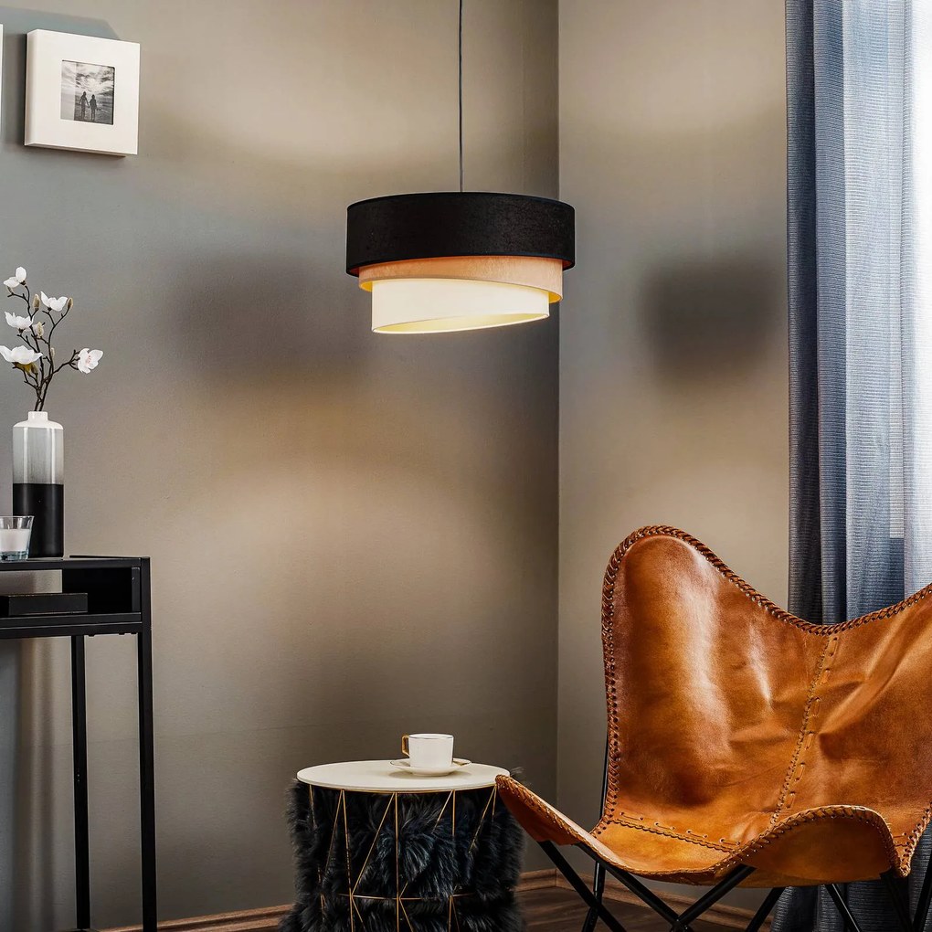 Duolla Lampada a sospensione Devon, nero/beige/ecru/oro Ø45cm