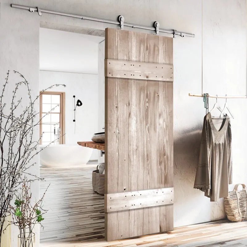 Porta scorrevole reversibile Barn Wenge in inox beige, L 86 x H 215 cm, con binario Toledo