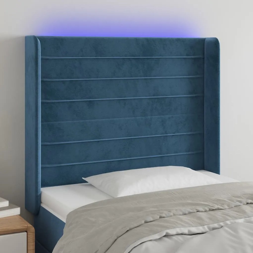 Testiera A Led Blu Scuro 83x16x118/128 Cm İn Velluto /